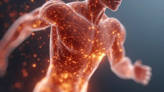 運動によってミトコンドリアが活性化し、エネルギーが全身に行き渡るイメージ。