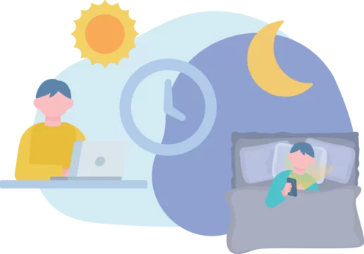 「体内時計と生活リズムを示す朝と夜のイラスト」