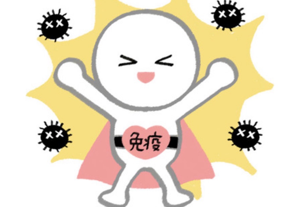 「免疫力が高く元気な体をイメージしたキャラクターのイラスト」
