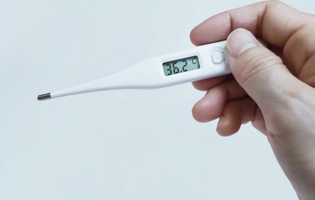 「36.2℃を示す体温計を手に持つ人の写真」