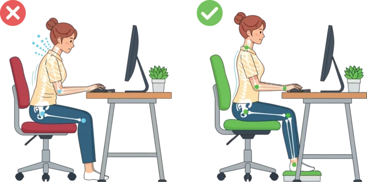 「巻き肩・猫背姿勢と正しい姿勢の比較イラスト」