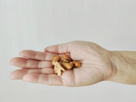 「素焼きナッツを手に持っている様子」
