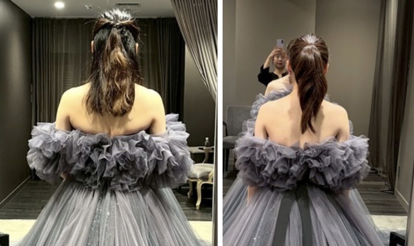 姿勢が整う前と後の背中の変化を比較した写真