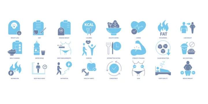 食事管理・運動・生活習慣を表したダイエットアイコン一覧