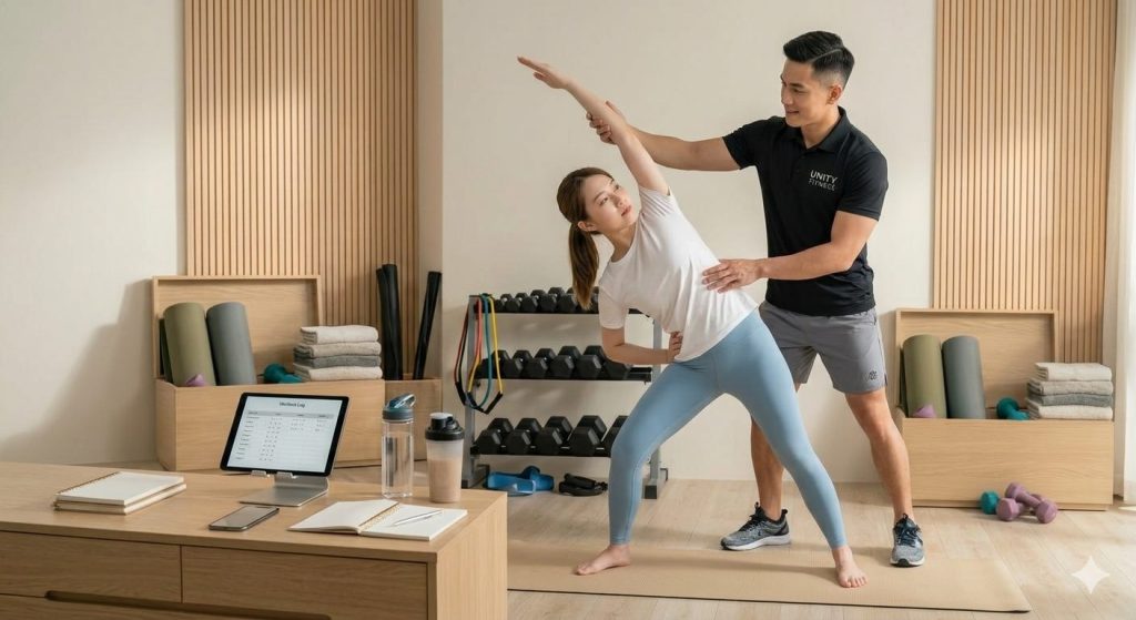 トレーナーとトレーニングする女性