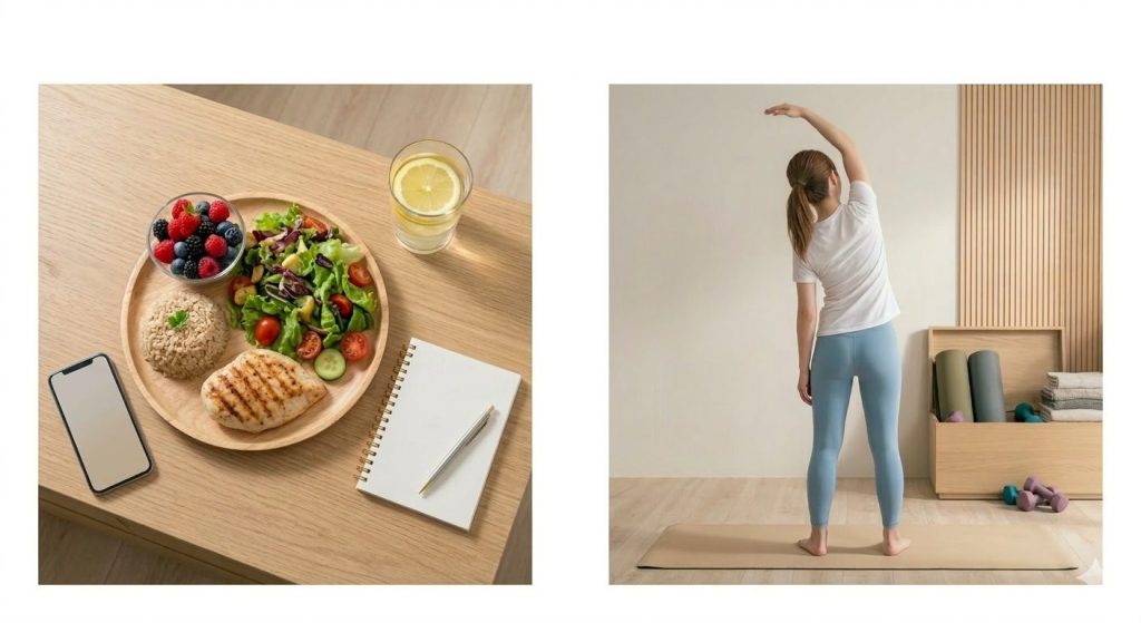 健康的な食事とトレーニングのイメージ