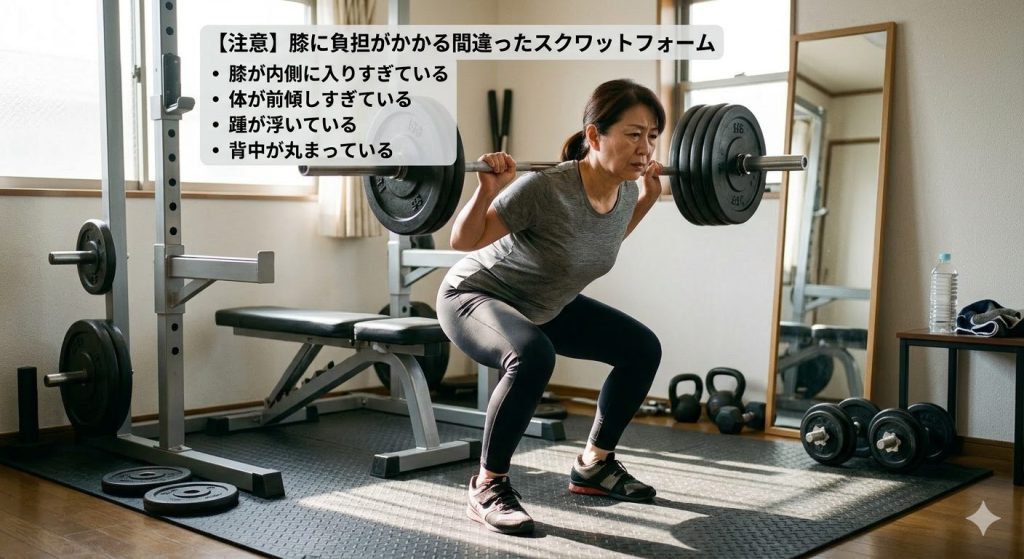 膝に負担がかかるスクワットフォーム